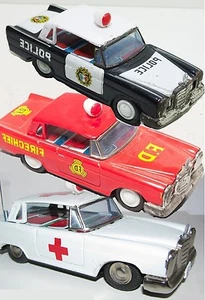 Vintage Tin Friction Car Mercedes Benz (3 Piece Emergency Set) 6' Inch Examples - Picture 1 of 8