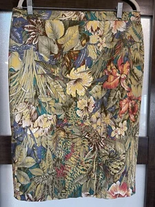 Gonna donna vintage anni 80 Hammer Cottagecore misto lino floreale taglia 44 US10 - Foto 1 di 16