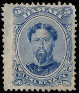 Hawaii - 1882 - 5 Cents Ultramarine King Kamehameha V # 39 Die 1 w/ Framelines - Picture 1 of 1