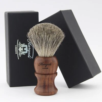 HARYALI LONDON Pennello da Barba Uomo, 100% Originale Pennello da Barba per Capelli di Tasso con Manico in Legno