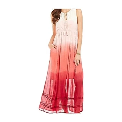Maxi Vestido Tommy Bahama Para Mujer Talla Grande Ombre Tinte Algodón Bolsillos Rosa Playa Foto 1 de 4