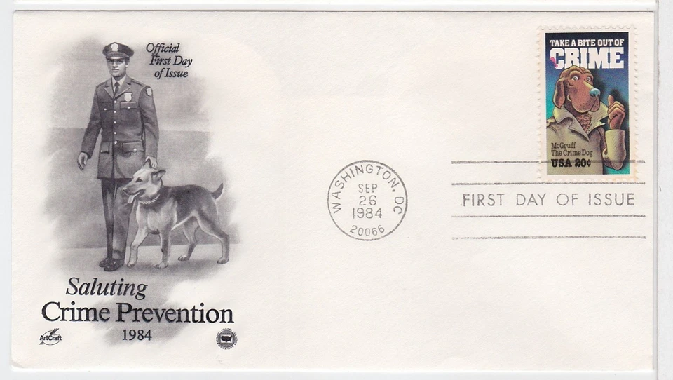 TurtlesTradingPost- McGruff The Crime Dog 1984 #2102 FDC Artcraft Variety Cachet - Image 1 of 1