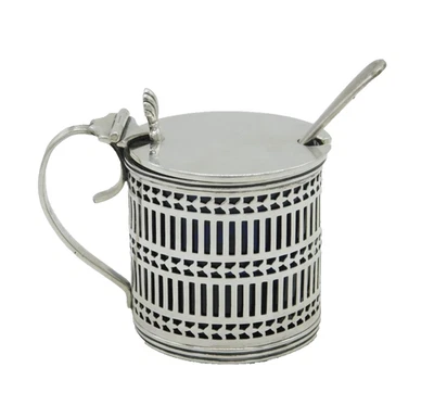 Antigua olla eduardiana de mostaza perforada de plata de ley Sheffield 1904 Foto 1 de 4