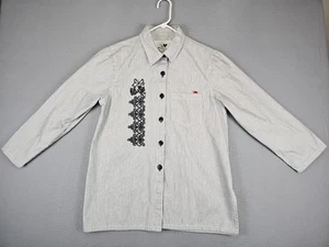 Camisa para mujer Produce Company manga 3/4 abotonada pequeña azul prendedor rayas EE. UU. - Imagen 1 de 11