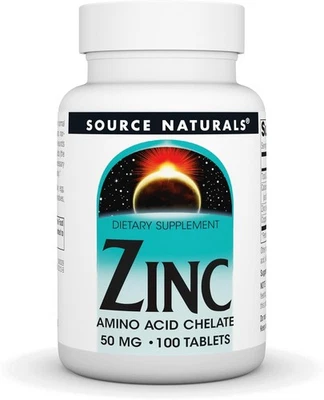 Quelato de aminoácido de zinco Source Naturals - 50mg - 100 comprimidos - Imagem 1 de 3