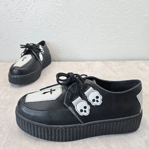 Scarpe Strange Cvlt Coffin Creeper nere gotiche punk chunky platform cross teschio 8 - Foto 1 di 12