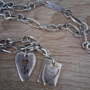 Bjorg Necklace Silver Hallmarked 2 Charms Heart and a Key - Picture 1 of 3