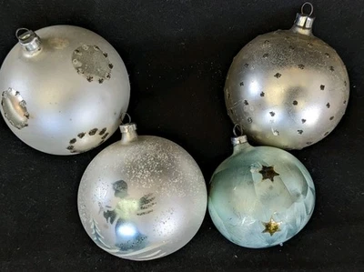Vtg 1950s Mercury Glass West Germany Christmas Ornaments Lot of 4 Mica Stenciled - Image 1 of 4