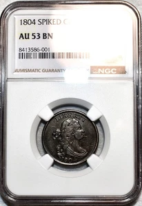 NGC AU-53 BN 1804 Spiked Chin Draped Bust Half Cent, Well-Struck & Lustrous! - Picture 1 of 2