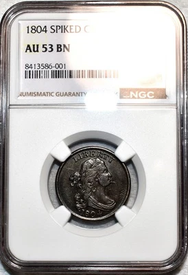 NGC AU-53 BN 1804 Busto drapeado barbilla con púas medio centavo, ¡bien golpeado y brillante! Foto 1 de 2
