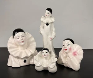 Set 2 Köpfer Figuren Harlekin Pierrot Clown Black White Art Deco Ceramic. - Bild 1 von 10