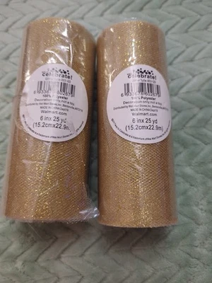 Gold Glitter Tulle 2 Rolls 100% 6” Wide 25 Yards - Set of 2. - Image 1 of 4