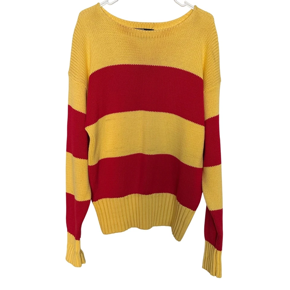 Polo Ralph Lauren 毛衣黄色红色条纹棉质圆领长袖男女通用 — 第 1/4 张图片