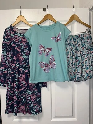 NICE Garnet Hill 10 12 girl Large dress Skirt Top Set 3 Piece Lot Butterfly Blue - Image 1 of 4