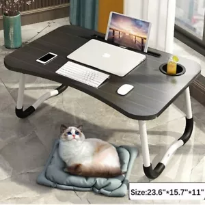 Foldable Laptop Tray Lap Desk Stand Adjustable Bed Table Notebook Tray Cup Slot/ - Picture 1 of 8