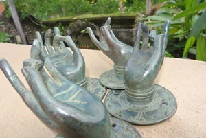 4 small BUDDHA Pull handle hand brass green patina old style knob hook 6 cm B - Picture 1 of 7