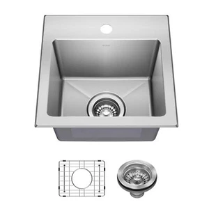 KRAUS Fairlane 15-inch Drop In/Top Mount Single Bowl 18-Gauge Stainless Steel Ki - Picture 1 of 9