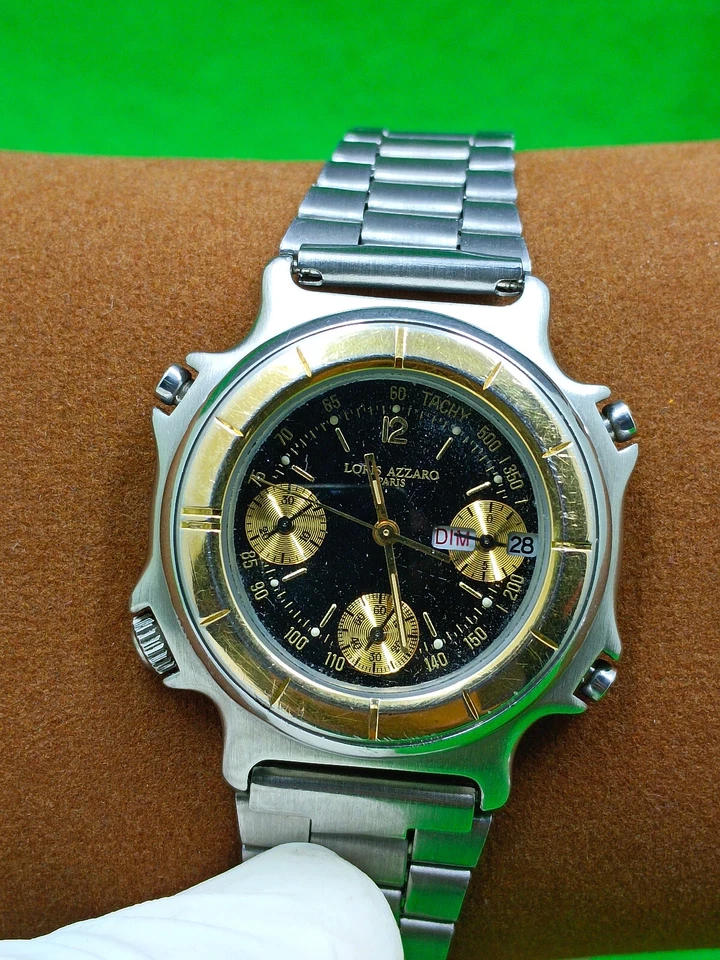 Винтажные кварцевые часы-хронограф LORIS AZZARO с указателем дня/даты сделано в Японии - Изображение 1 из 4