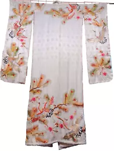 Vintage Off White Japanese Kimono w Gold Thread Embroidery - Picture 1 of 12