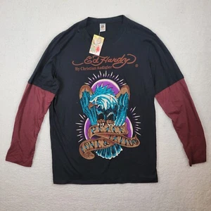 NWT Vintage Ed Hardy Rhinestone Tattoo Long Sleeve VTG Y2K Shirt Mens Size XXL - Picture 1 of 10