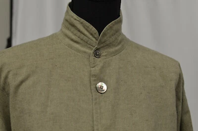 Eskandar Size 1 Jacket Mandarin High Collar Buttons Linen Blend Coat Distressed - Image 1 of 4