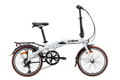 Folding City Bicycle Ecosmo 20" Wheel White, Alloy 7SP Shimano, 12kg-20AF09W - Image 1 of 4
