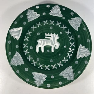 La Gioconda Large Green Ceramic Reindeer Plate Platter Hand Painted Italy 12 in - Picture 1 of 7