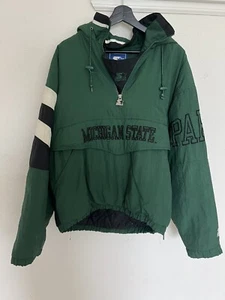 VTG 90s NCAA Michigan State Spartans STARTER PUFFER JACKET PULLOVER SIZE M (C) - Picture 1 of 17