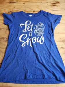 Holiday Time Womens XS T Shirt Blue Let It Snow Snowman Short Sleeve Tee Winter - Picture 1 of 7