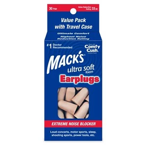 Ultra Soft Foam Earplugs - 30 Pair 33dB NRR for Comfortable Sleep - Picture 1 of 8