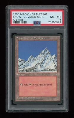 MTG Ice Age SNOW-COVERED MOUNTAIN Snow Land PSA 8 NM-MT Original Printing POP 1 - Image 1 of 2