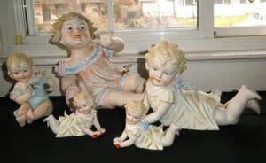 5 VINTAGE BISQUE PIANO BABIES HAND PAINTED FIGURINES 3"- 8 1/2" Tall MIJ - Picture 1 of 20