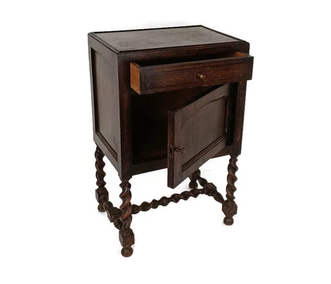 Barley Twist Nightstand  Side Cabinet Table Night stand Vintage Hand Carved Wood Cover