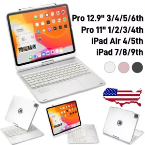 Rotation Backlit Bluetooth Keyboard Case For iPad 7/8/9/10th Air4/5 Pro11" 12.9" - Picture 1 of 34
