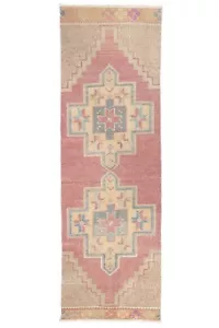 Rustic Geometric Turkish Rug-Vintage Oushak Short Runner-Home Decor-2.7x8.3 ft - Picture 1 of 12
