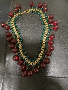 Vintage Rot/Grün/Gold Miriam Haskell Perlenkette Weihnachten Urlaub Unikat - Bild 1 von 7