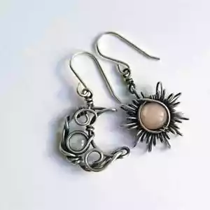Moda Bohemia Sol y Luna Pendientes Color Plata Redondos Cristal Gota Pendiente... - Imagen 1 de 14