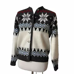 Cardigan maglione donna vintage Lady Puritan fiocco di neve taglia S/M bottoni davanti - Foto 1 di 15