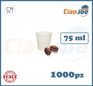 1000 BICCHIERI DI CARTA DA 75ML BICCHIERE BIANCO CAFFÈ BIODEGRADABILE ASPORTO - Imagen 1 de 3