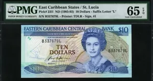 Estados del Caribe Oriental 1985-1993, 10 dólares, P23L1, PMG 65 EPQ GEMA UNC - Imagen 1 de 2