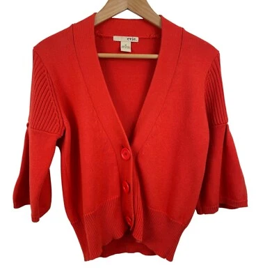 Suéter cárdigan Evie para mujer naranja manga 3/4 talla mediana abotonada al frente Foto 1 de 4