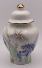 Vintage Otagiri Iris Bouquet Porcelain Ginger Jar Gold Gilt 5” Vase with Lid