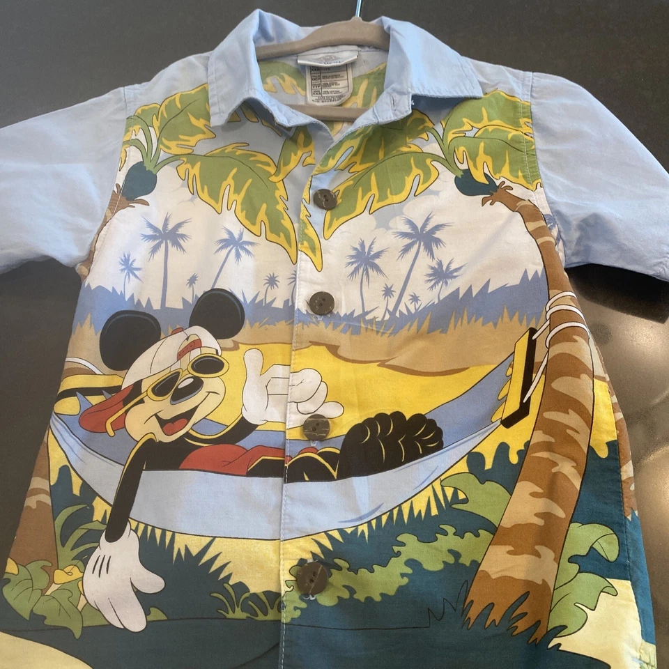 Disney Cruise Line Button Up Hawaiian Shirt Mickey Hammock Kids Size XXS - Image 1 of 4