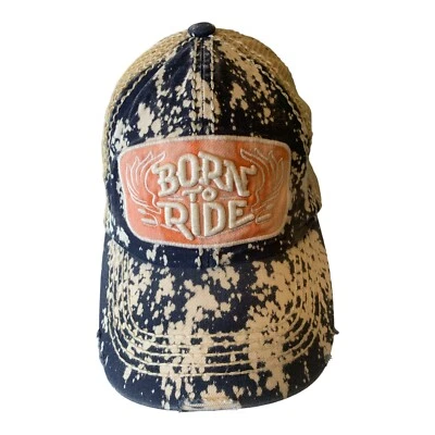Born To Ride Cap Snapback Distressed Blue Paint Splatter Mesh OSFA - Image 1 of 4