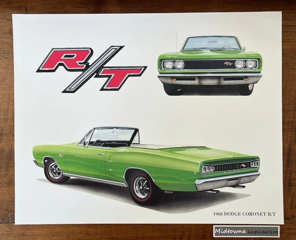 Dodge Coronet R/T Chrysler 1968 original con licencia impresión litográfica de 11" x 14" Foto 1 de 1