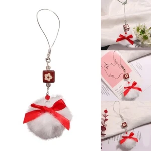 Phone Charm Keychain Plush Ball Bowknot Phone Strap Lanyard for Women Girls Bag - Photo 1 sur 9