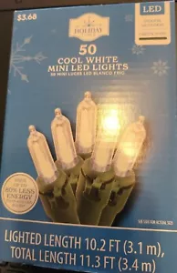 Holiday Time 50 LED Cool White Mini Lights with Green Wire 11.3 ft Long New! - Picture 1 of 4