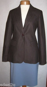 BLOOMINGDALES AQUA BROWN PINSTRIPE JACKET & SKIRT SUIT SZ 4 $248 SAVE OVER $200 - Picture 1 of 6