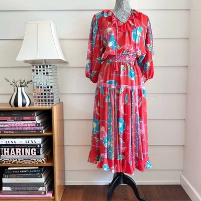 Vestido Diane Freis Floral Georgette Midi Años 80 Vestido Vintage Foto 1 de 4