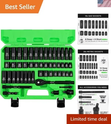 50-Piece 3/8'' Drive Impact Socket Set - SAE & Metric - Chrome Vanadium Steel - Image 1 of 4